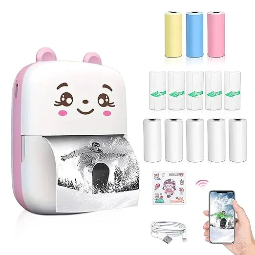 Bluetooth Mini Printer for Students | Inkless Wireless Thermal Printer (Black & White) | Portable In